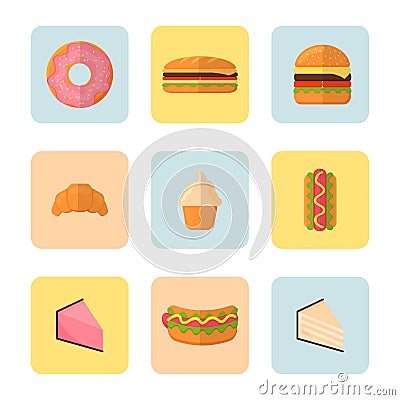 Vector Set of flat modern food icons for cafe Vector Illustration